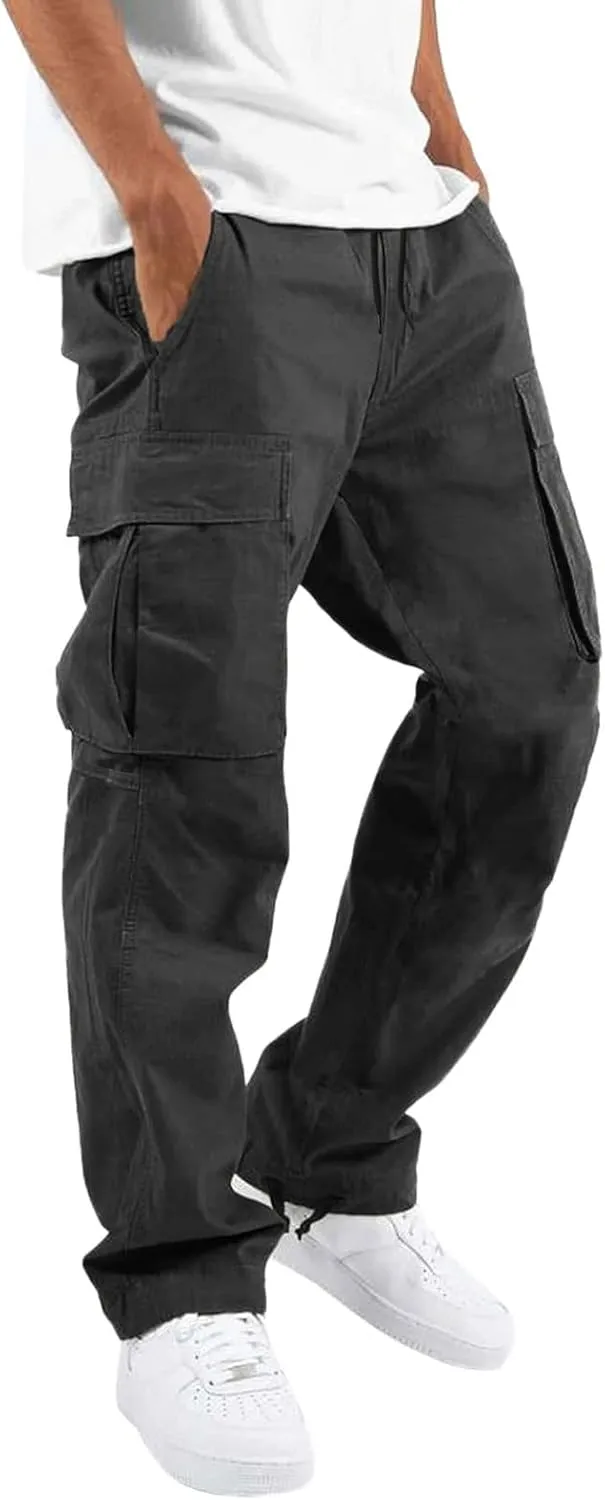 sdbrld Cargo Pants For Men Men's Fashion Relaxed Fit Pants Beach Streetwear Baggy Trousers Cargo Pants with Zipper Pockets
