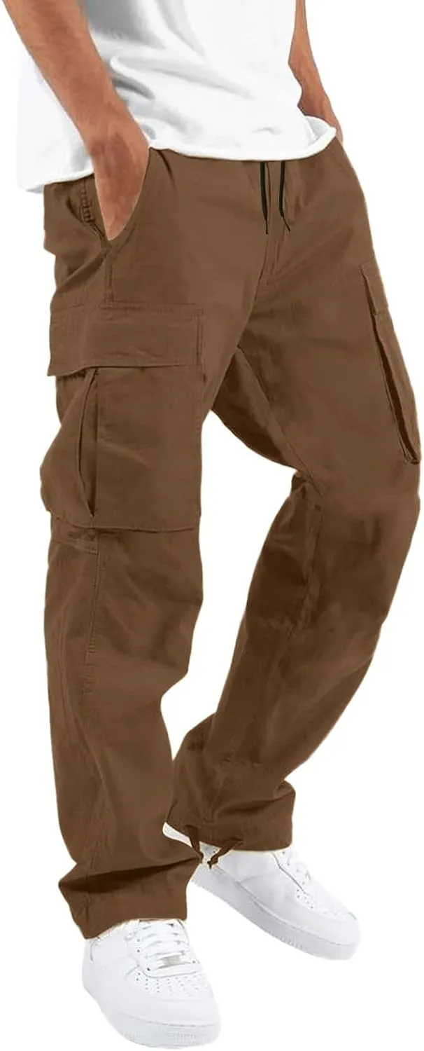 sdbrld Cargo Pants For Men Mens Relaxed Fit Beach Pants Streetwear Baggy Trousers Casual Cargo Pants with Zipper Pockets