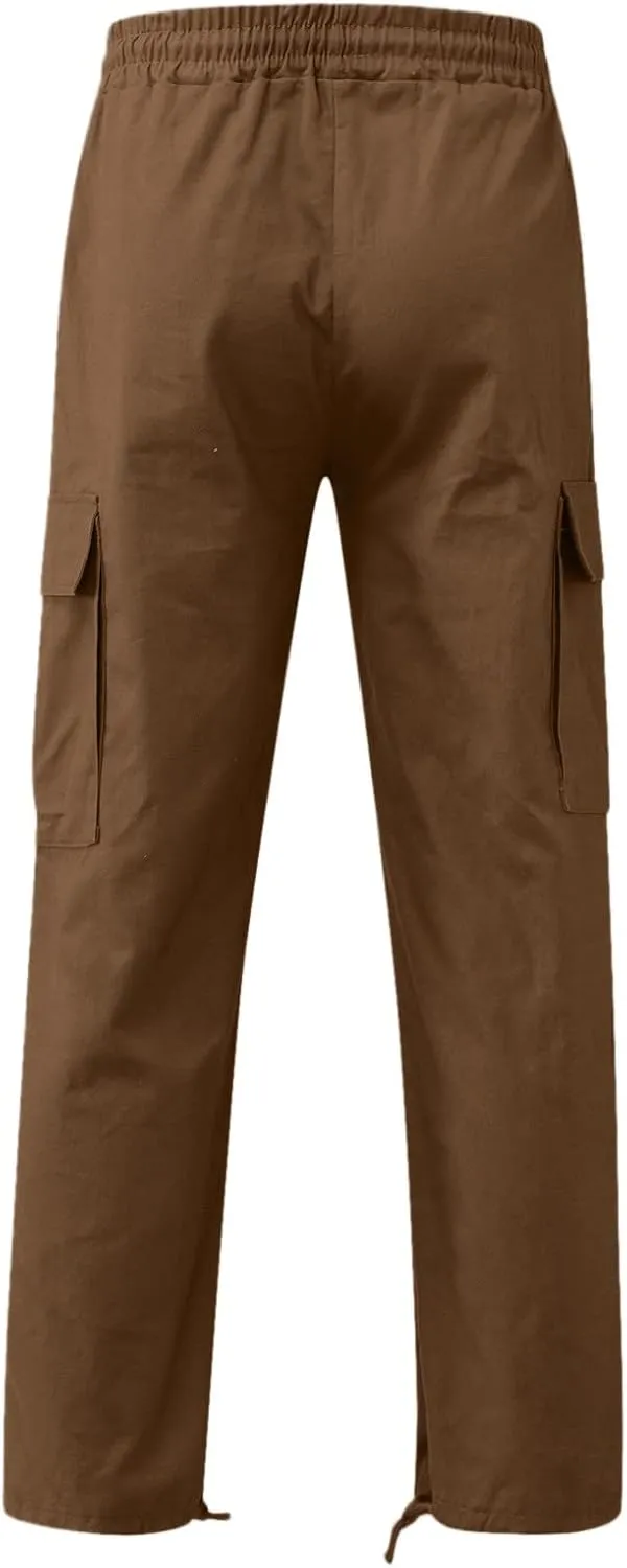 sdbrld Cargo Pants For Men Mens Relaxed Fit Beach Pants Streetwear Baggy Trousers Casual Cargo Pants with Zipper Pockets