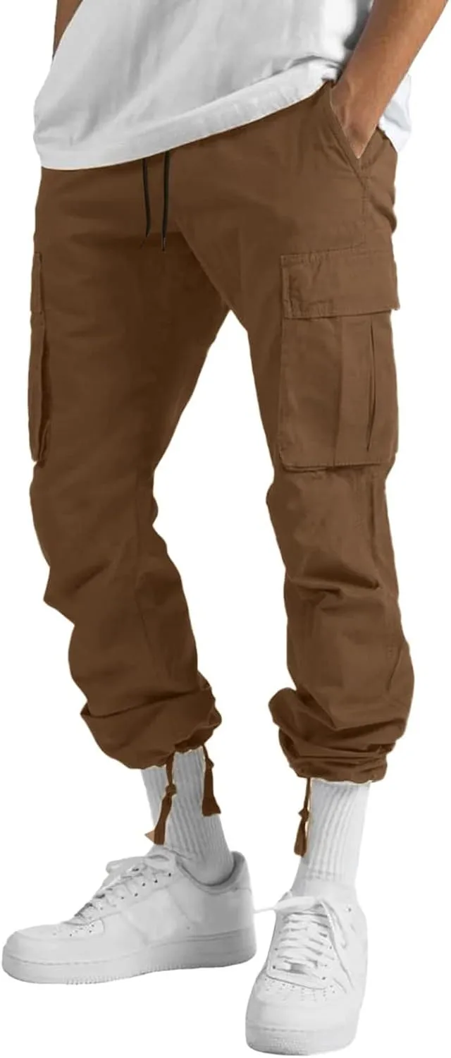 sdbrld Cargo Pants For Men Men's Relaxed Fit Beach Pants Streetwear Baggy Trousers Fashion Cargo Pants with Zipper Pockets