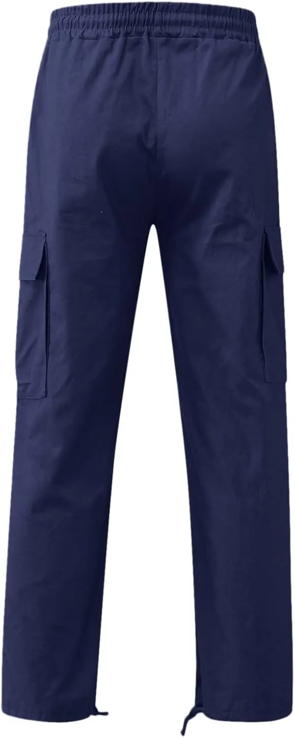 sdbrld Cargo Pants For Men Mens Relaxed Fit Beach Pants Trendy Streetwear Baggy Trousers Cargo Pants with Zipper Pockets