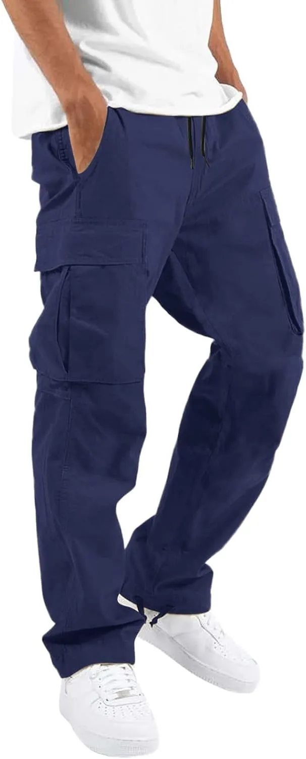 sdbrld Cargo Pants For Men Mens Relaxed Fit Beach Pants Trendy Streetwear Baggy Trousers Cargo Pants with Zipper Pockets