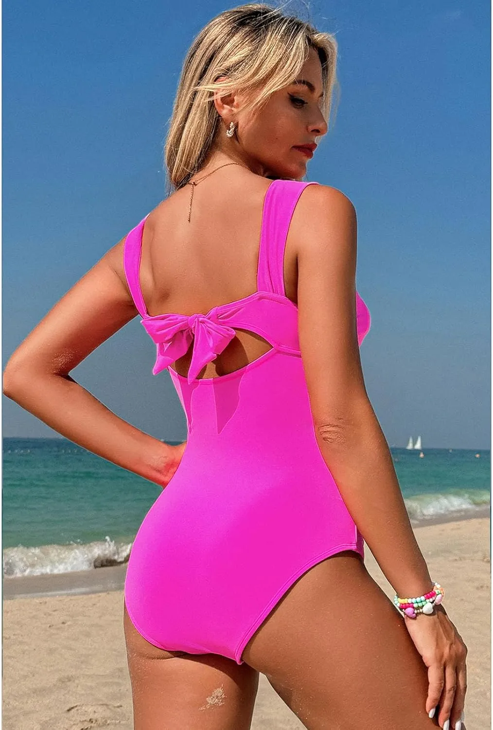 SELINK Womens One Piece Swimsuits Tummy Control Cut Out Twist Bowknot Backless Bathing Suit Slimming Push Up Swimwear