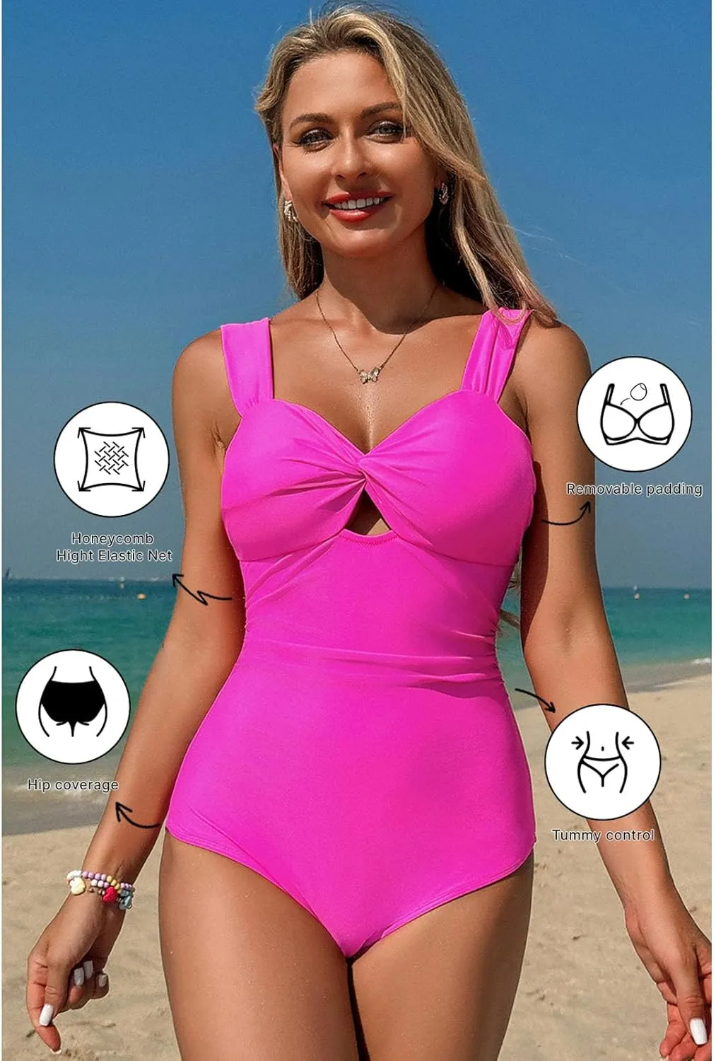 SELINK Womens One Piece Swimsuits Tummy Control Cut Out Twist Bowknot Backless Bathing Suit Slimming Push Up Swimwear