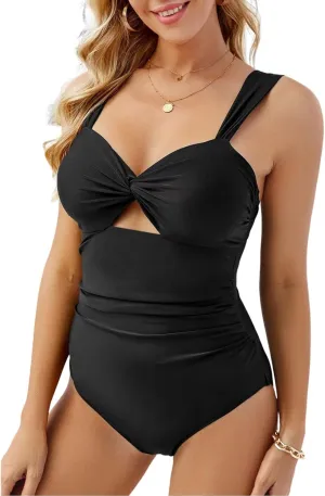 SELINK Womens One Piece Swimsuits Tummy Control Cut Out Twist Bowknot Backless Bathing Suit Slimming Push Up Swimwear