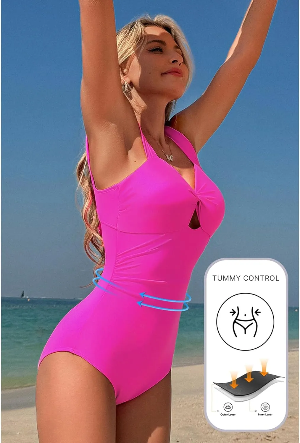 SELINK Womens One Piece Swimsuits Tummy Control Cut Out Twist Bowknot Backless Bathing Suit Slimming Push Up Swimwear
