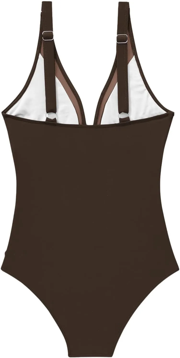 Sexy Mesh Swimwear for Women Trendy One Piece V Neck Tummy Control Swim Suit Summer 2025 High Waisted Bathing Suits