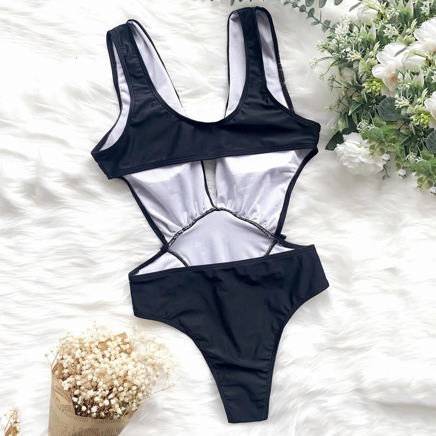 Sexy One Piece Swimsuit for Women Cutout Deep V Neck Ruched Backless Bathing Suits Solid Color Summer Beach Swimwear