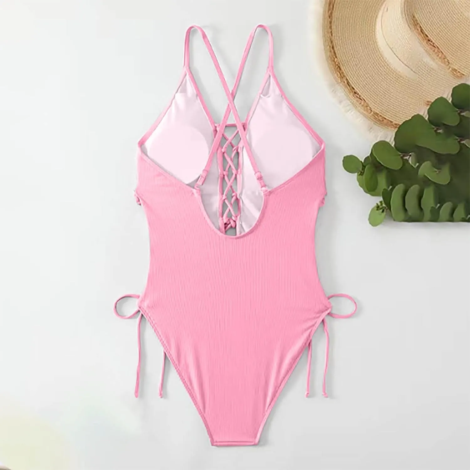 Sexy Swimsuits for Women Backless Adjustable Strap Tie Halter Bathing Suit One Piece Tummy Control Beach Swimsuit