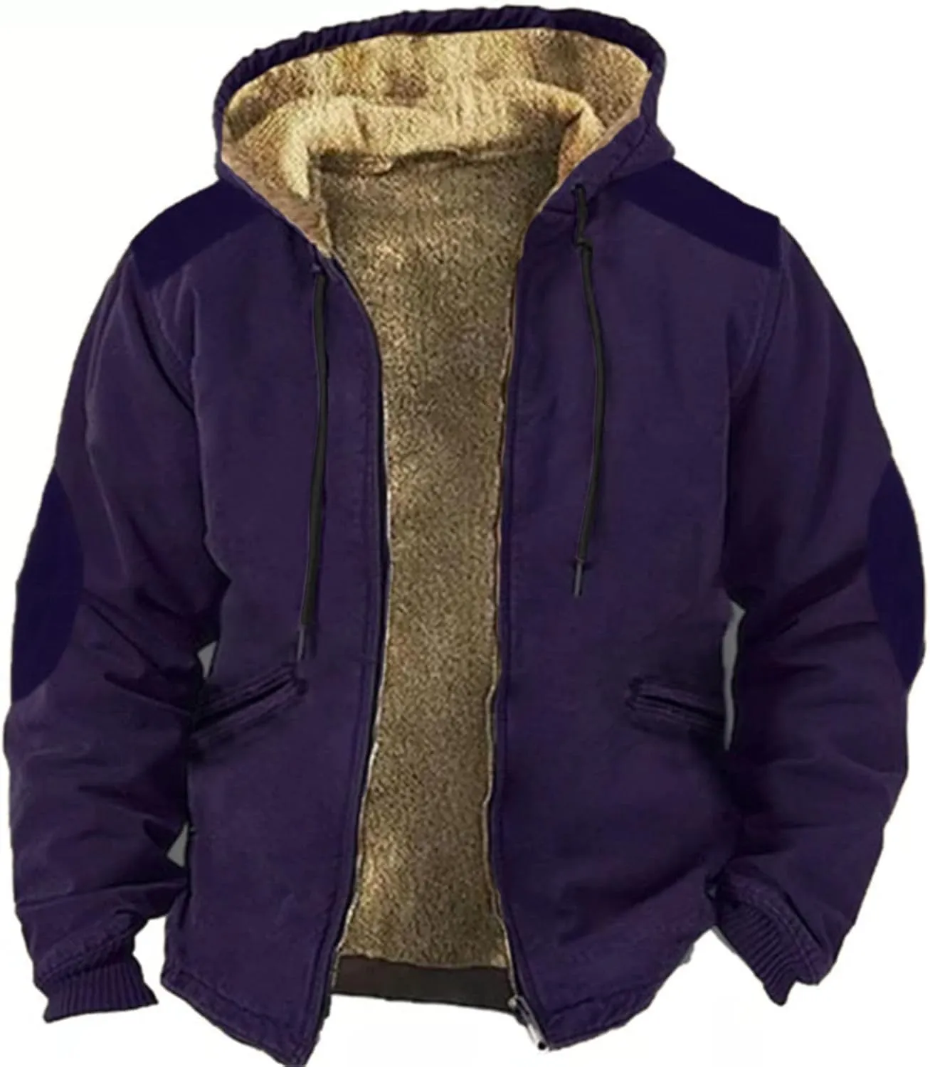 Sherpa Lined Jacket Men Vintage Hunting Sweatshirt Fleece Thermal Jacket Thick Casual Long Sleeve Zipper Outerwear
