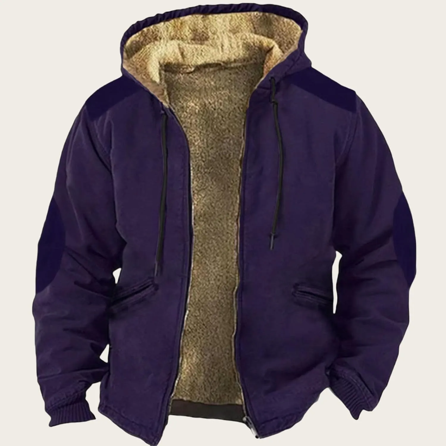 Sherpa Lined Jacket Men Vintage Hunting Sweatshirt Fleece Thermal Jacket Thick Casual Long Sleeve Zipper Outerwear