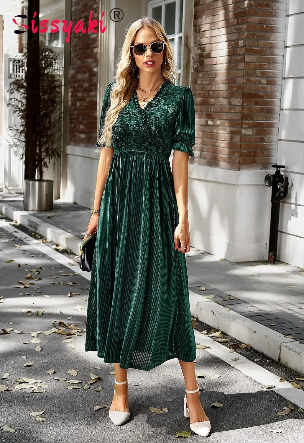 Sissyaki Women's Velvet Dress Formal Dresses for Wedding Guest 2024 Fall Winter Dress