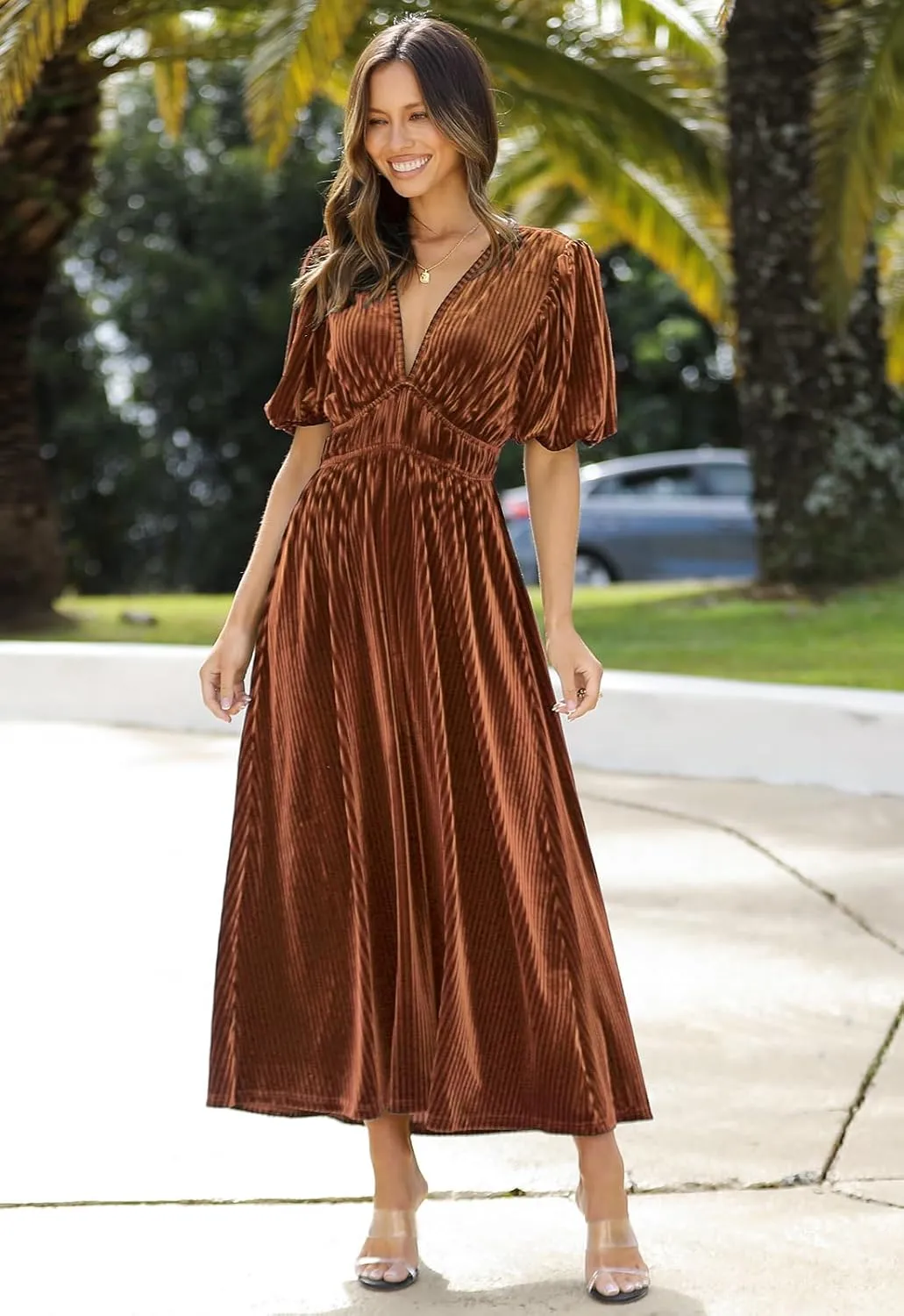 Sissyaki Women's Velvet Dress Formal Dresses for Wedding Guest 2024 Fall Winter Dress