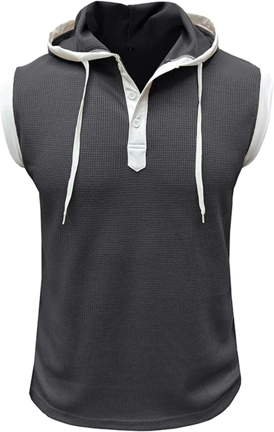 Sleeveless Hoodies for Men Gym Workout Muscle Fit T Shirts Waffle Knit Drawstring Pullover Tops Casual Training Hoodie