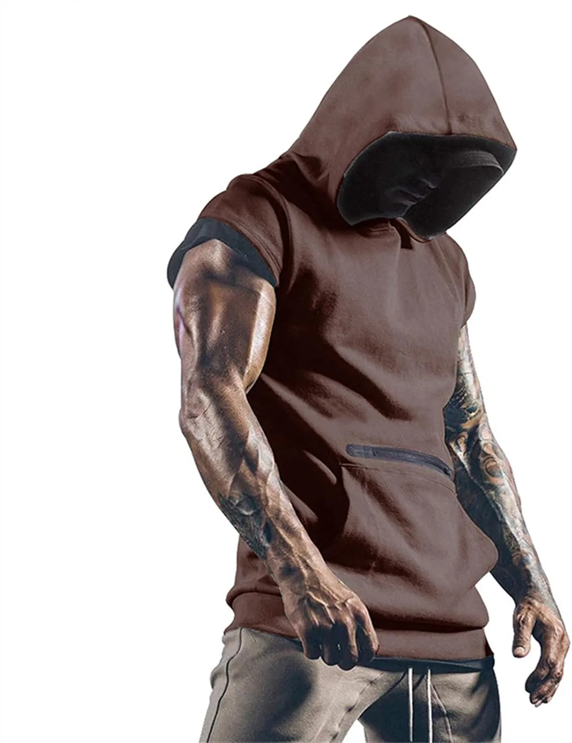 Sleeveless Hoodies for Men Workout Hooded Tank Tops Bodybuilding Muscle Cut Off T Shirt Gym Training Hoodies Shirts