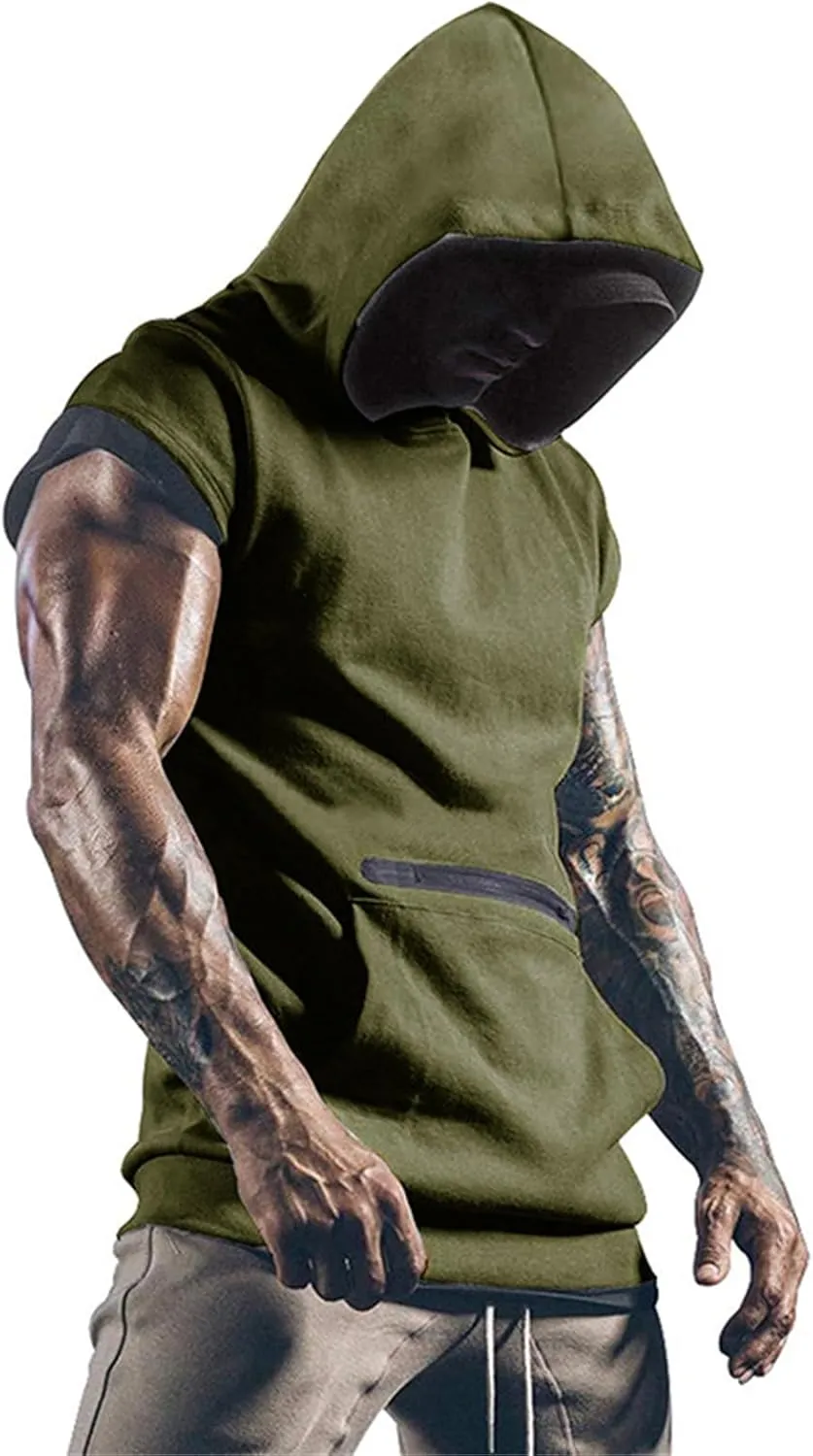 Sleeveless Hoodies for Men Workout Hooded Tank Tops Bodybuilding Muscle Cut Off T Shirt Gym Training Hoodies Shirts