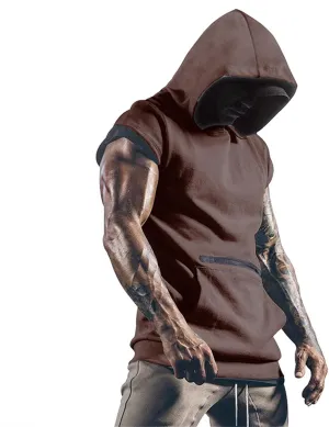 Sleeveless Hoodies for Men Workout Hooded Tank Tops Bodybuilding Muscle Cut Off T Shirt Gym Training Hoodies Shirts