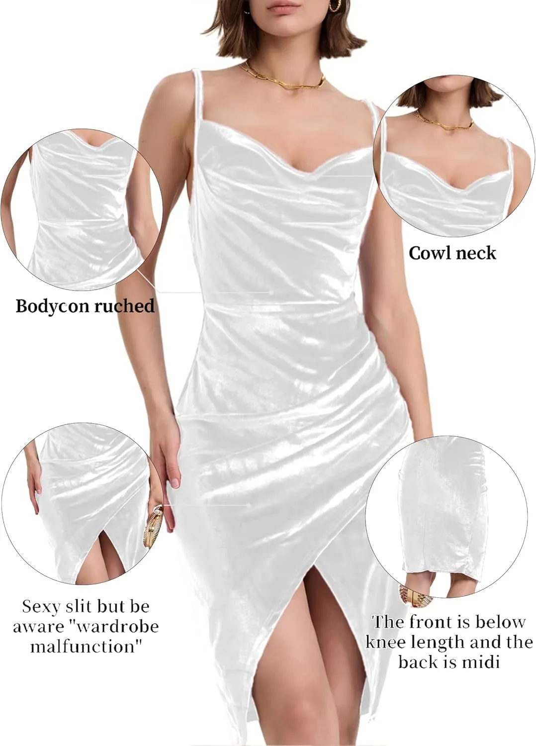 Spaghetti Strap Bodycon Ruched Wrap Velvet Dress Midi Christmas Cocktail Party Dress for Women