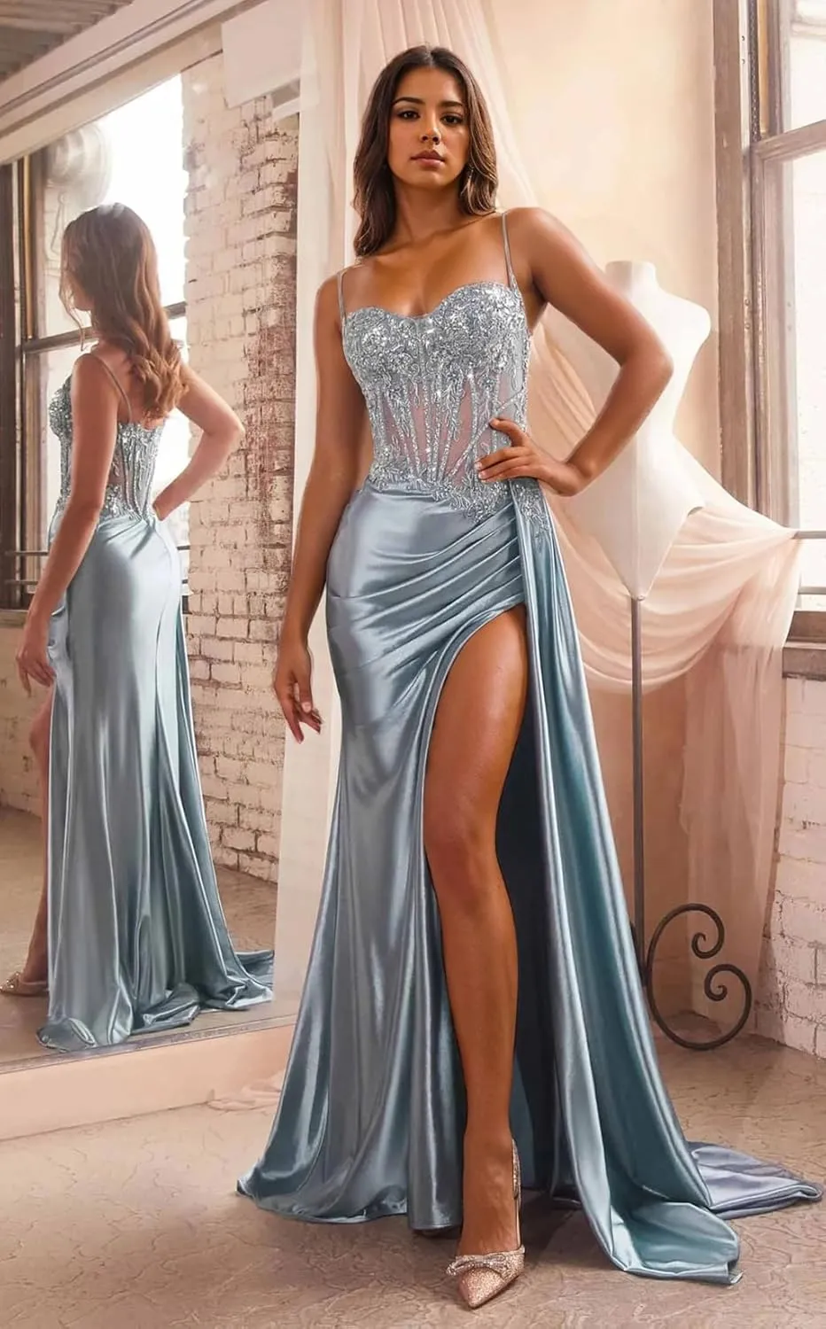 Spaghetti Strap Prom Dresses with Split 2025 Satin Ball Gowns for Women Formal Bodycon Mermaid Bridesmaid Dresses