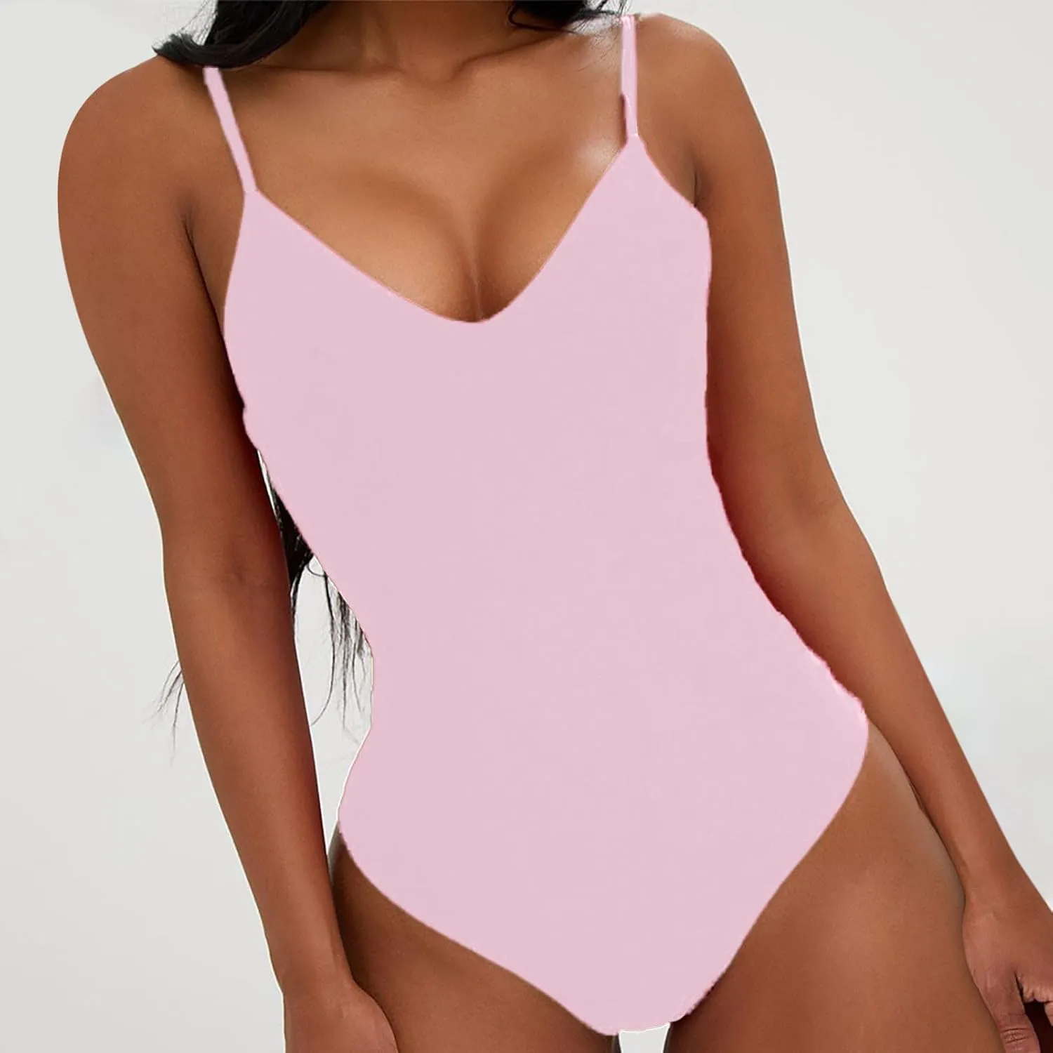 Suspender Deep V One Piece Swimsuit for Women Sexy Backless Tummy Control Bikini Swimwear Summer Beach Bathing Suit