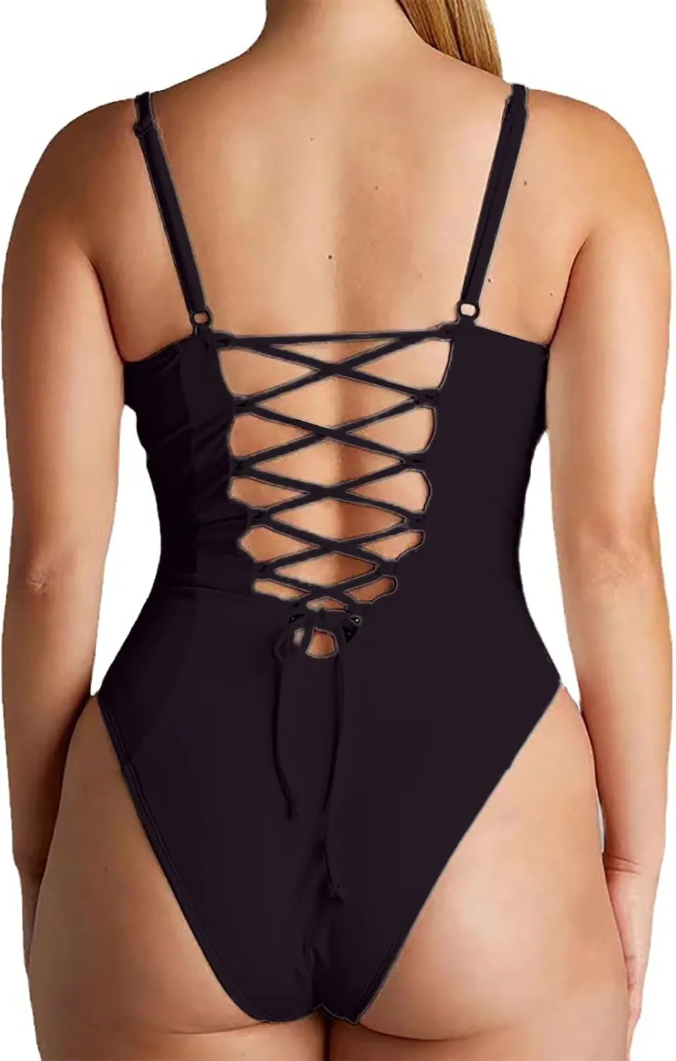 Suspender Deep V One Piece Swimsuit for Women Sexy Backless Tummy Control Bikini Swimwear Summer Beach Bathing Suit