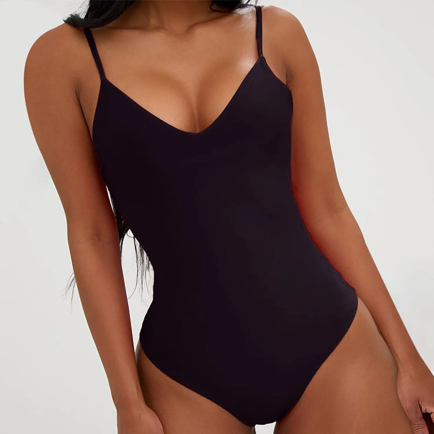 Suspender Deep V One Piece Swimsuit for Women Sexy Backless Tummy Control Bikini Swimwear Summer Beach Bathing Suit