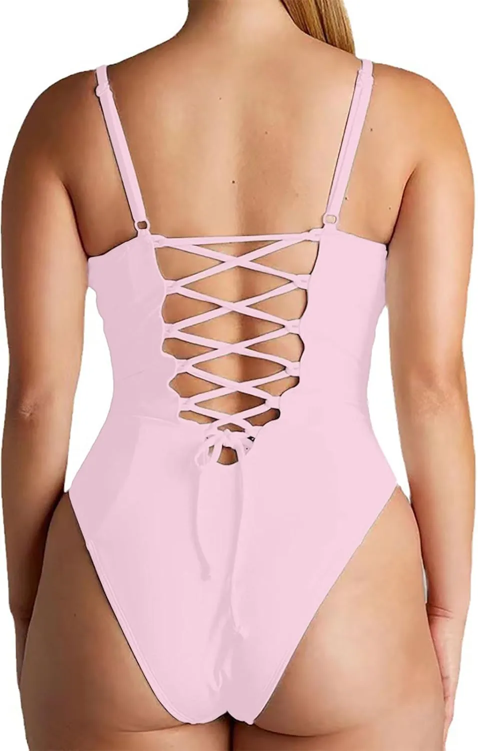 Suspender Deep V One Piece Swimsuit for Women Sexy Backless Tummy Control Bikini Swimwear Summer Beach Bathing Suit