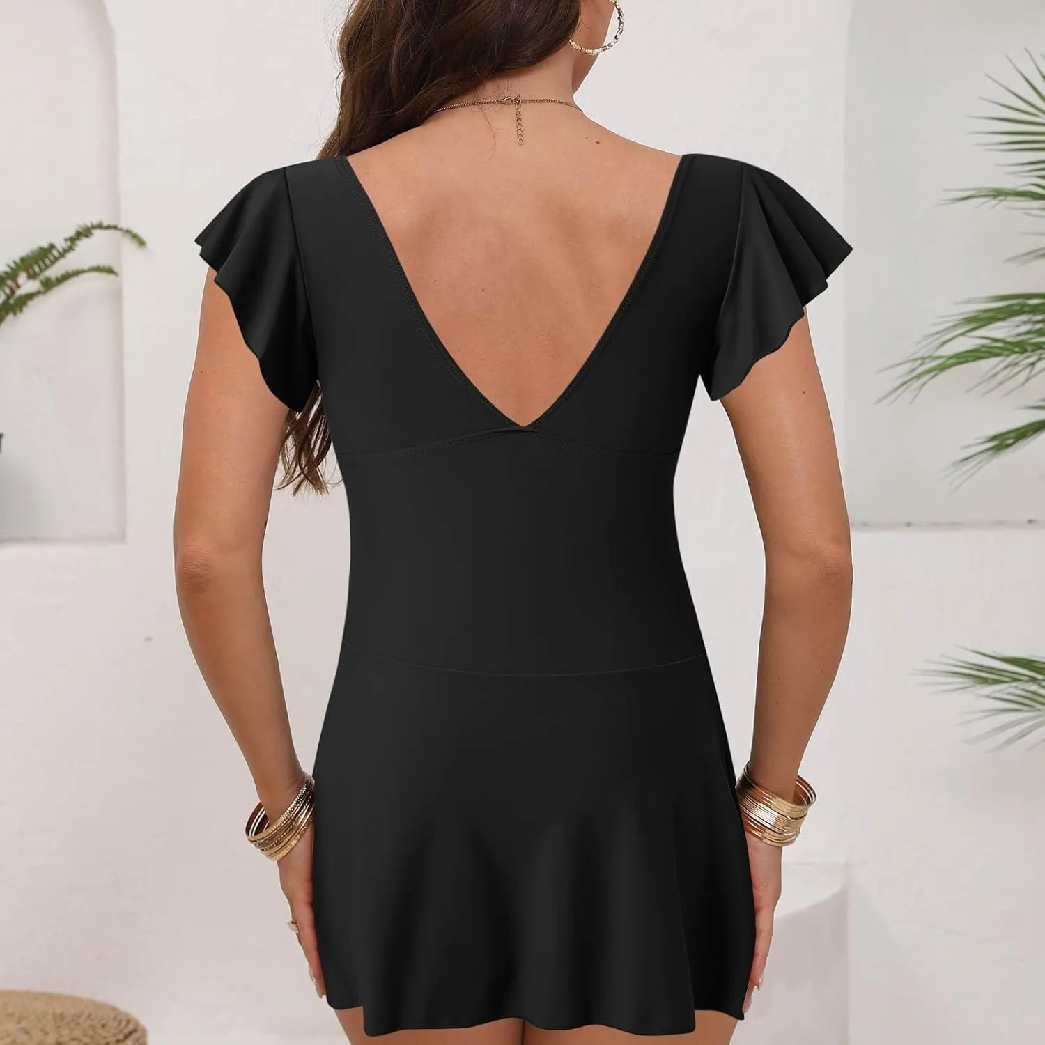 Swim Suits for Women 2025 Tummy Control Ruffle Swimsuit for Women Tie Knot Swim Dresses V Neck Bathing Suit Skirt