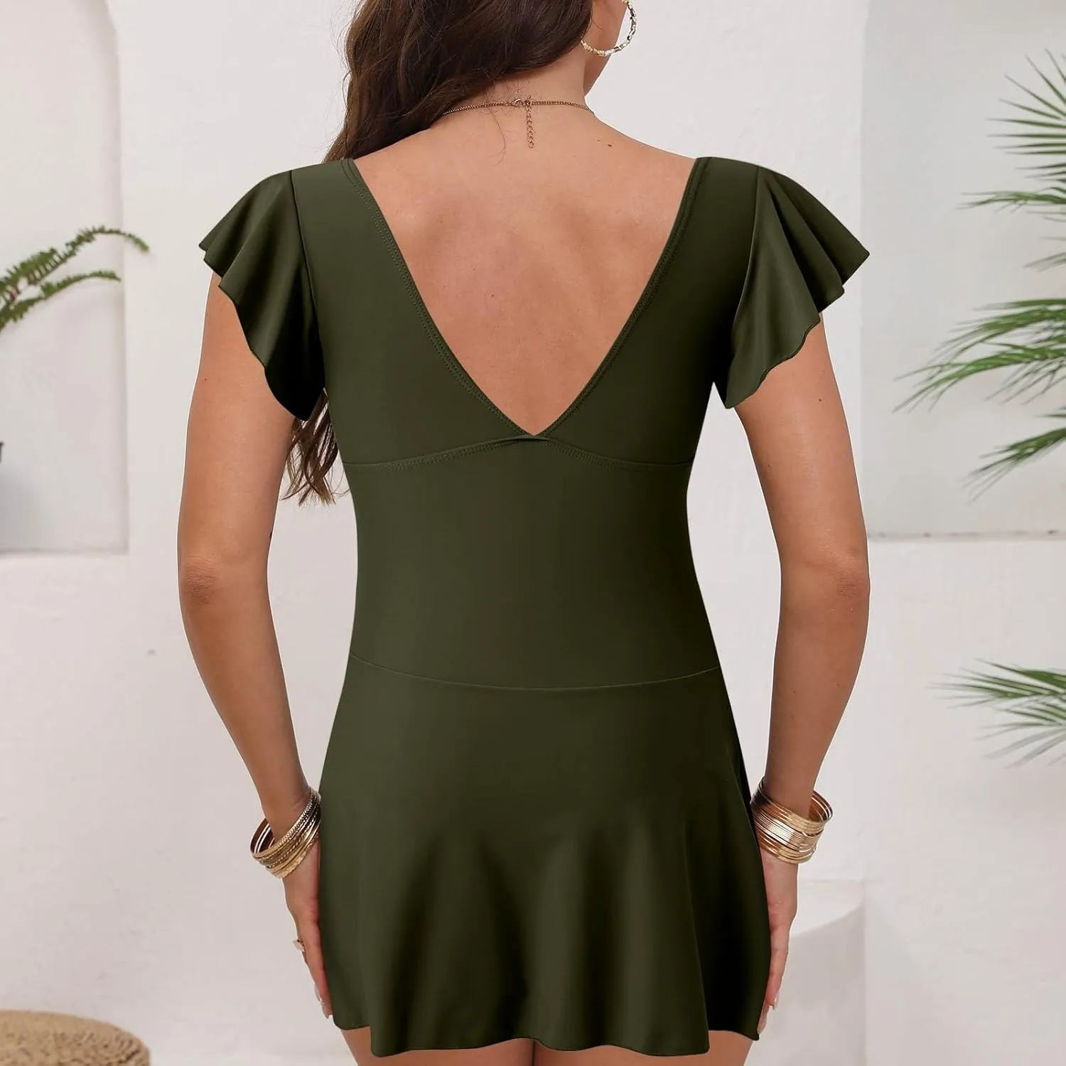 Swim Suits for Women 2025 Tummy Control Ruffle Swimsuit for Women Tie Knot Swim Dresses V Neck Bathing Suit Skirt