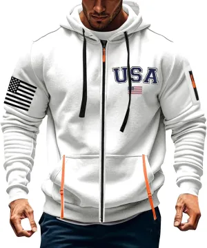 Tactical Zip up Hoodies for Men American Flag Graphic Hoodie Vintage Shirt with Pockets Military Workout Sweatshirt