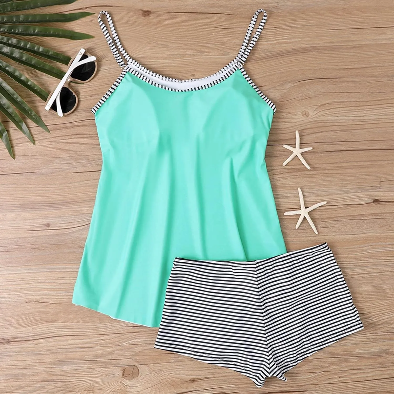 Tankini Swimsuits for Women,2024 Summer Two Piece Bathing Suits Trendy Print Sling Swim Tank Top with Boys Shorts