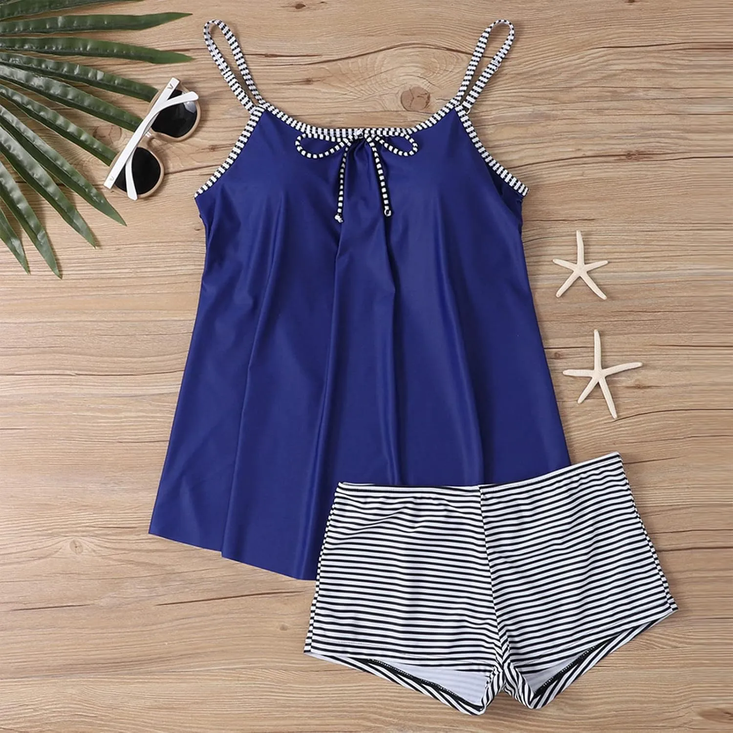 Tankini Swimsuits for Women,2024 Summer Two Piece Bathing Suits Trendy Print Sling Swim Tank Top with Boys Shorts