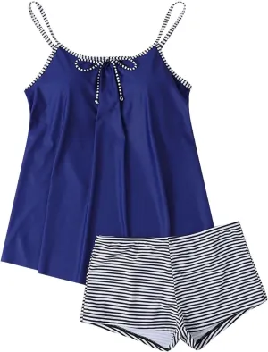 Tankini Swimsuits for Women,2024 Summer Two Piece Bathing Suits Trendy Print Sling Swim Tank Top with Boys Shorts