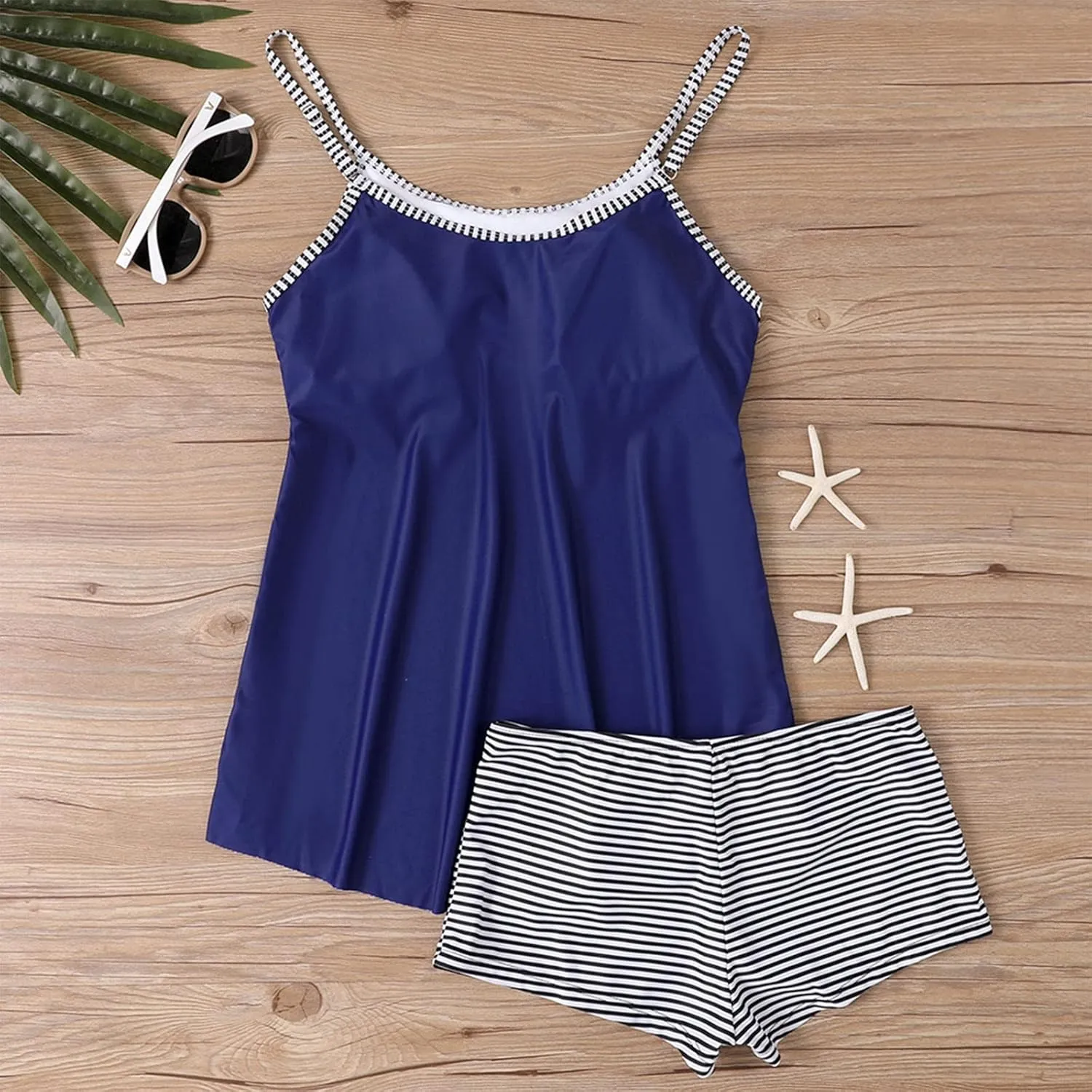 Tankini Swimsuits for Women,2024 Summer Two Piece Bathing Suits Trendy Print Sling Swim Tank Top with Boys Shorts