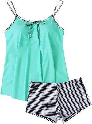Tankini Swimsuits for Women,2024 Summer Two Piece Bathing Suits Trendy Print Sling Swim Tank Top with Boys Shorts