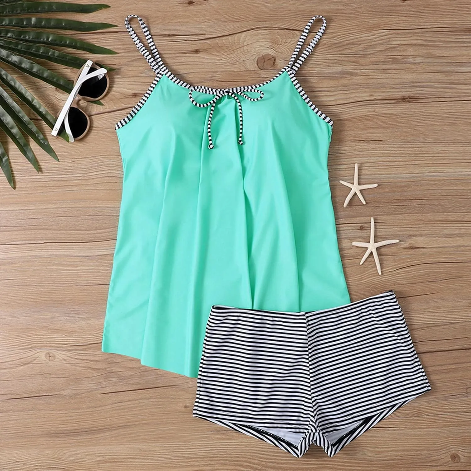 Tankini Swimsuits for Women,2024 Summer Two Piece Bathing Suits Trendy Print Sling Swim Tank Top with Boys Shorts