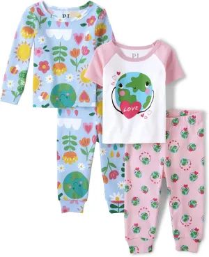 The Children's Place Girls' and Toddler Sleeve Top and Shorts 100% Cotton 2 Piece Pajama Sets