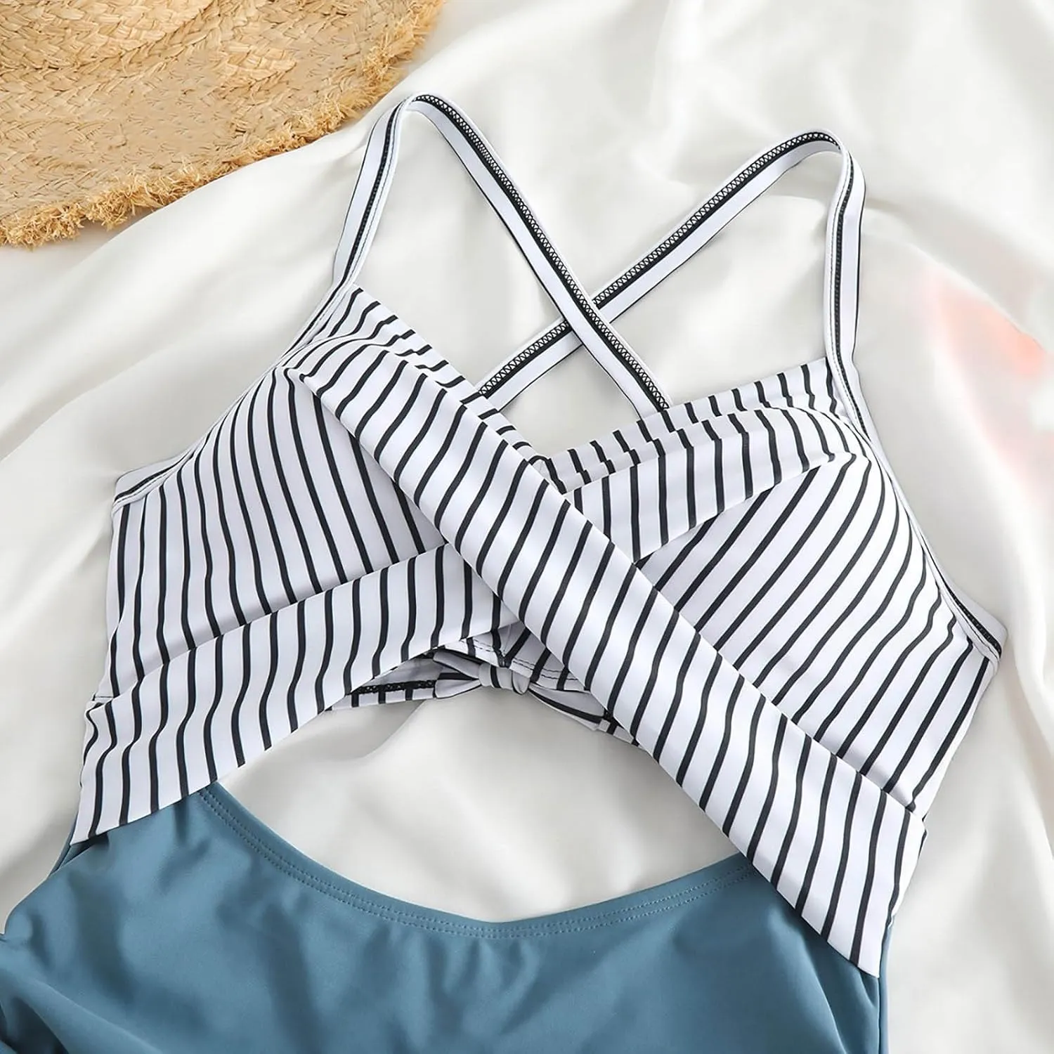 Tummy Control One Piece Swimsuit for Women 2024 High Waist Front Cross Halter Bathing Suit Cutout 1 Piece Swimsuits