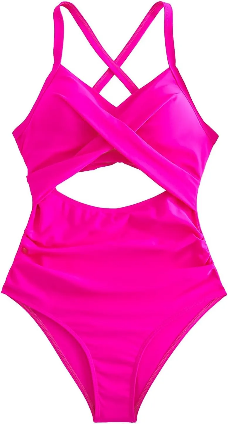 Tummy Control One Piece Swimsuit for Women 2024 High Waist Front Cross Halter Bathing Suit Cutout 1 Piece Swimsuits