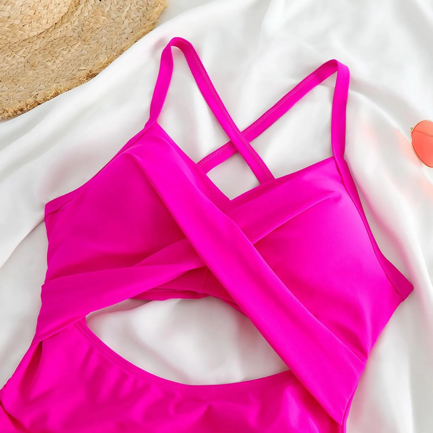 Tummy Control One Piece Swimsuit for Women 2024 High Waist Front Cross Halter Bathing Suit Cutout 1 Piece Swimsuits