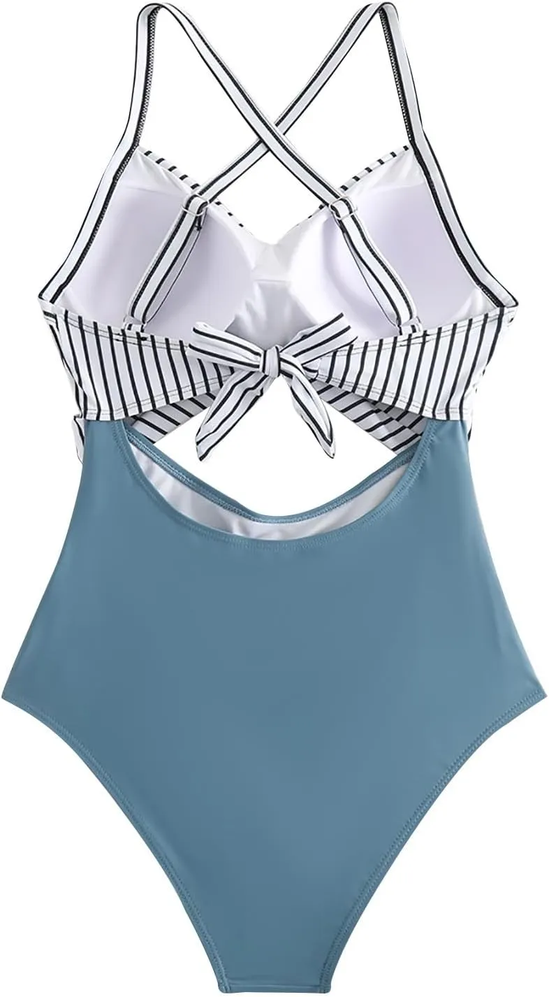 Tummy Control One Piece Swimsuit for Women 2024 High Waist Front Cross Halter Bathing Suit Cutout 1 Piece Swimsuits