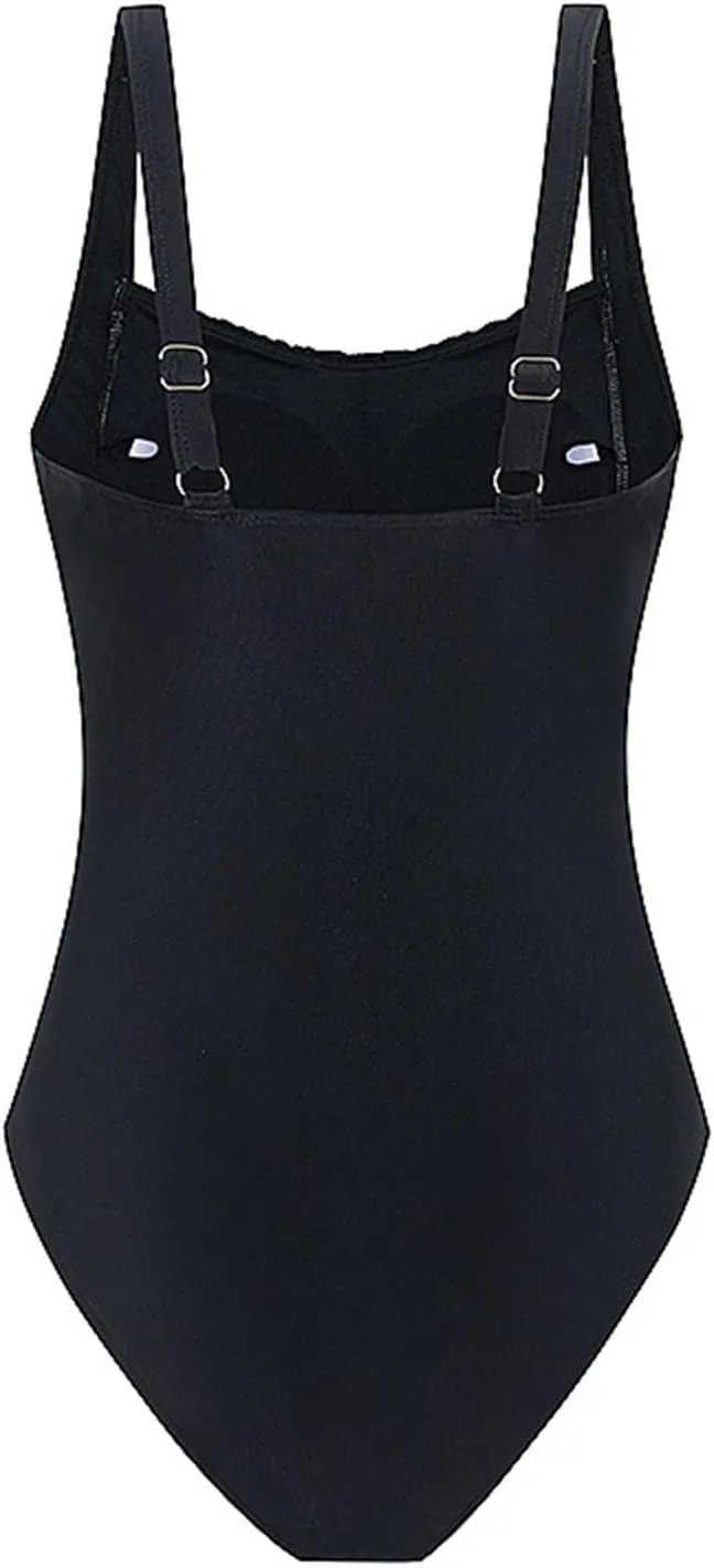 Tummy Control Slimming Bathing Suit Solid Color Swimsuit Tummy Control Cutout High Waisted Bathing Suit Women