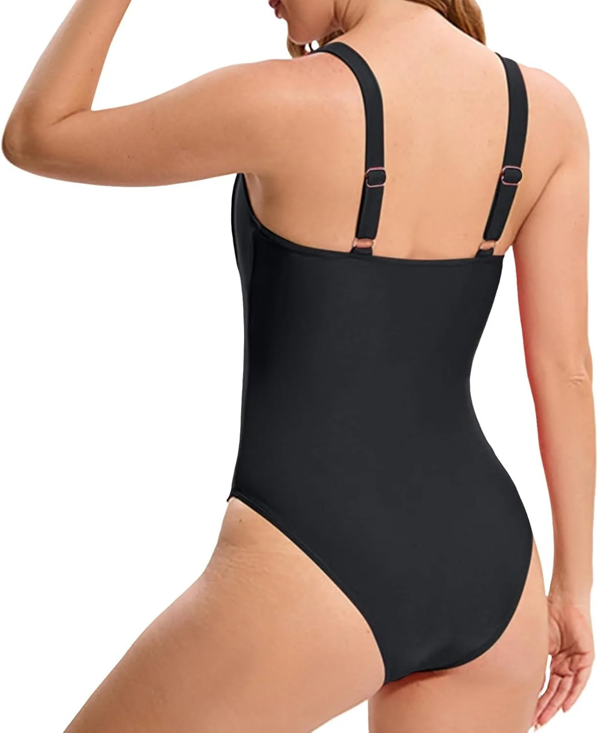 Tummy Control Slimming Bathing Suit Solid Color Swimsuit Tummy Control Cutout High Waisted Bathing Suit Women