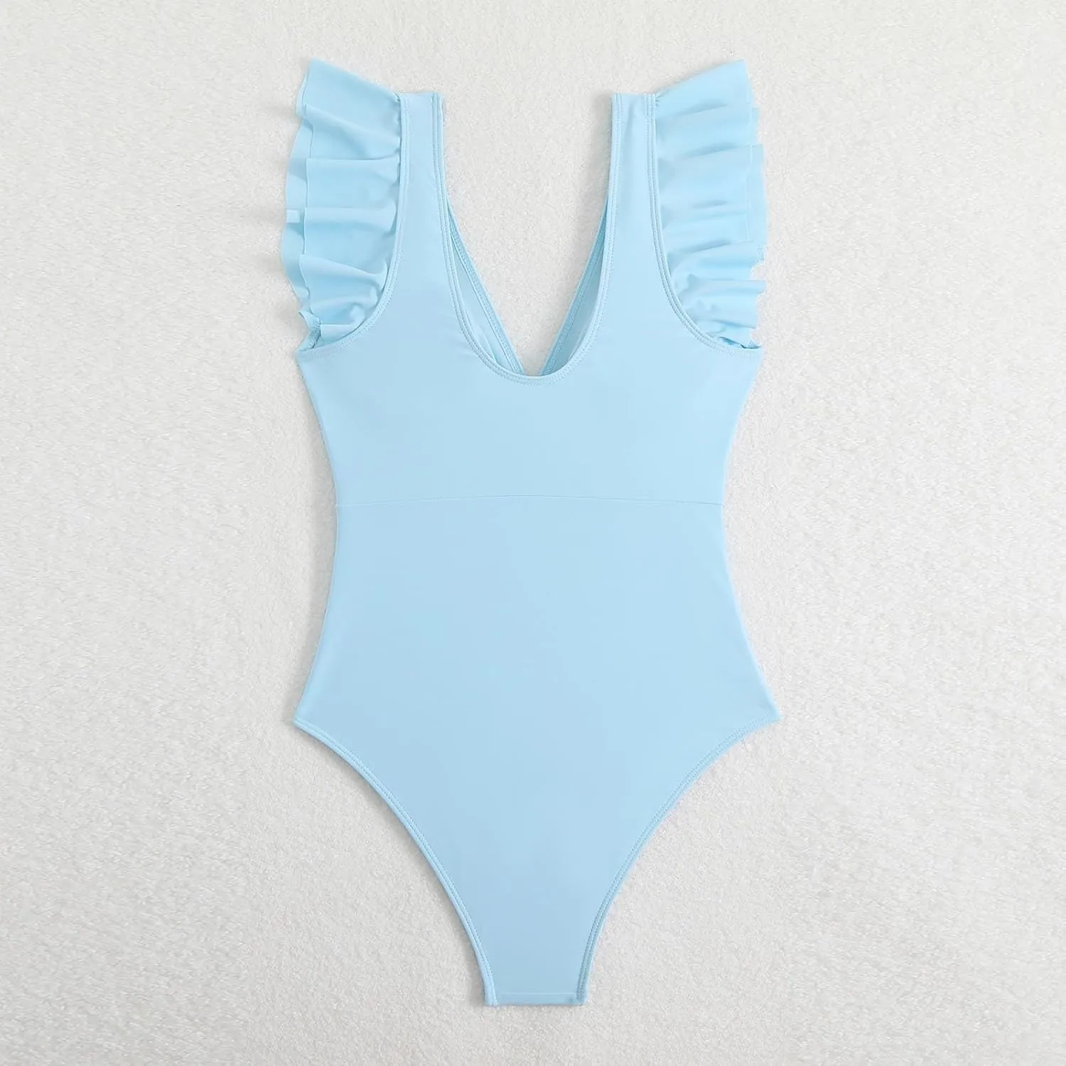 TUQIDEWU Bathing Suit for Women Tummy Control Swimsuits for Women 2025 Sexy V Neck Backless Mesh Ruffled One Piece Swimsuits