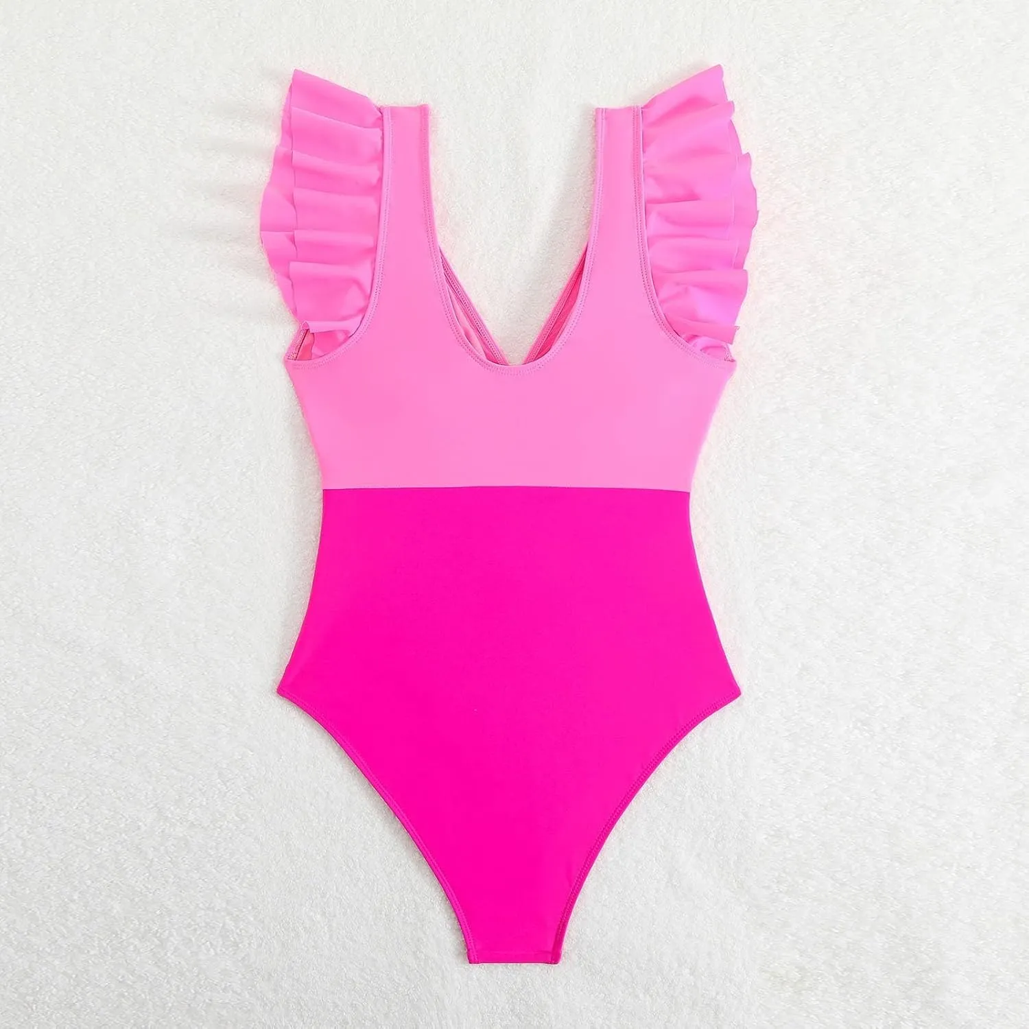 TUQIDEWU One Piece Bathing Suit for Women One Piece Swimsuit Women Tummy Control Sexy Deep V Backless Ruffle Bathing Suit