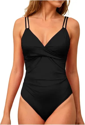 TUQIDEWU Tummy Control Swimsuits for Women Bathing Suit for Women One Piece Sexy Deep V Adjustable Strap Backless Swimsuits