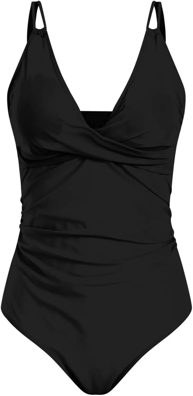 TUQIDEWU Tummy Control Swimsuits for Women Bathing Suit for Women One Piece Sexy Deep V Adjustable Strap Backless Swimsuits
