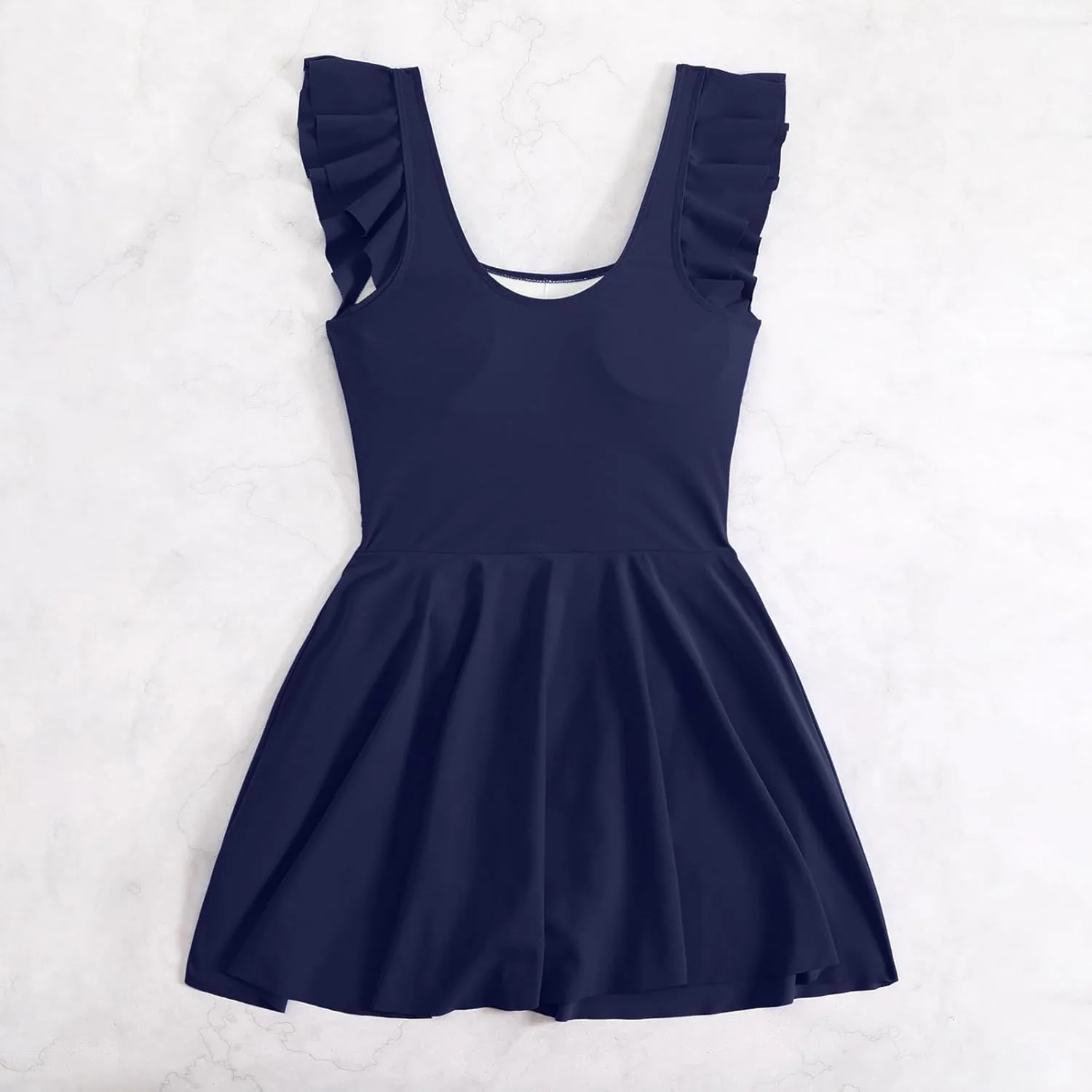 TUQIDEWU Tummy Control Swimsuits for Women One Piece Swimsuit Women Ruffled Sleeve Backless Tie Knot Slim Fit Swim Dresses