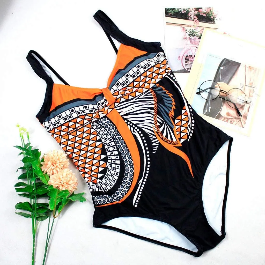 V Neck Cute One Piece Swimsuits Stripe Conservative Gradient Fashion Women's Beachwear Bikini Large Swimwears