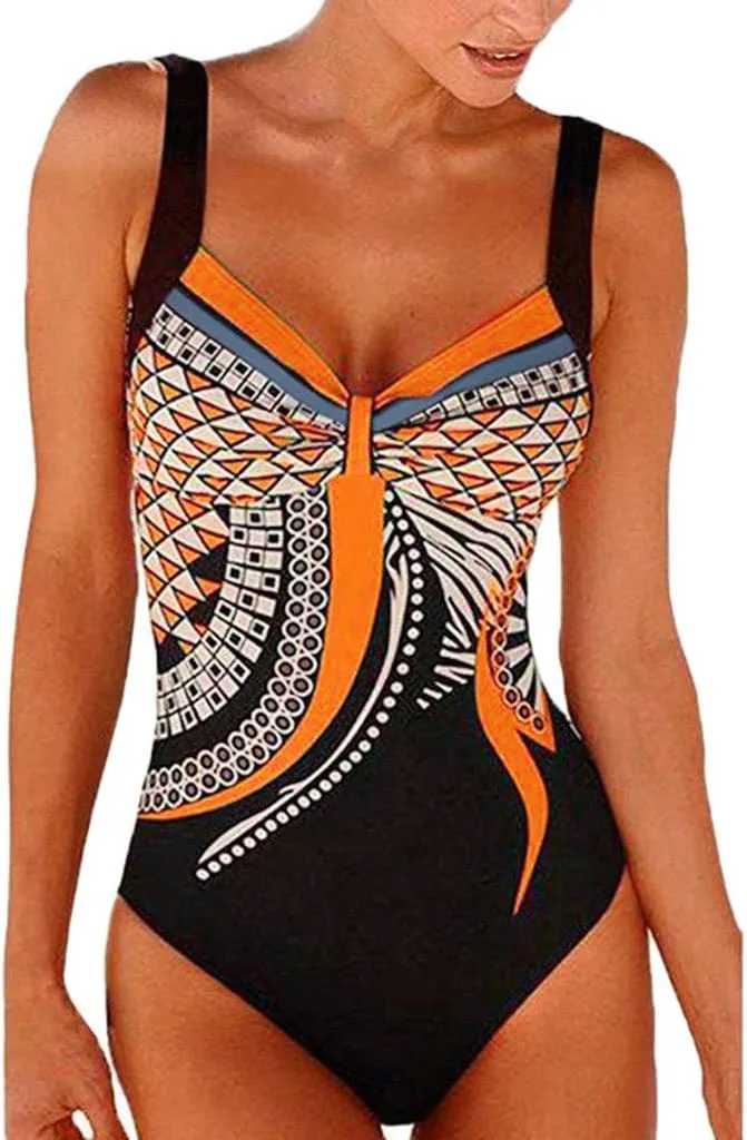 V Neck Cute One Piece Swimsuits Stripe Conservative Gradient Fashion Women's Beachwear Bikini Large Swimwears